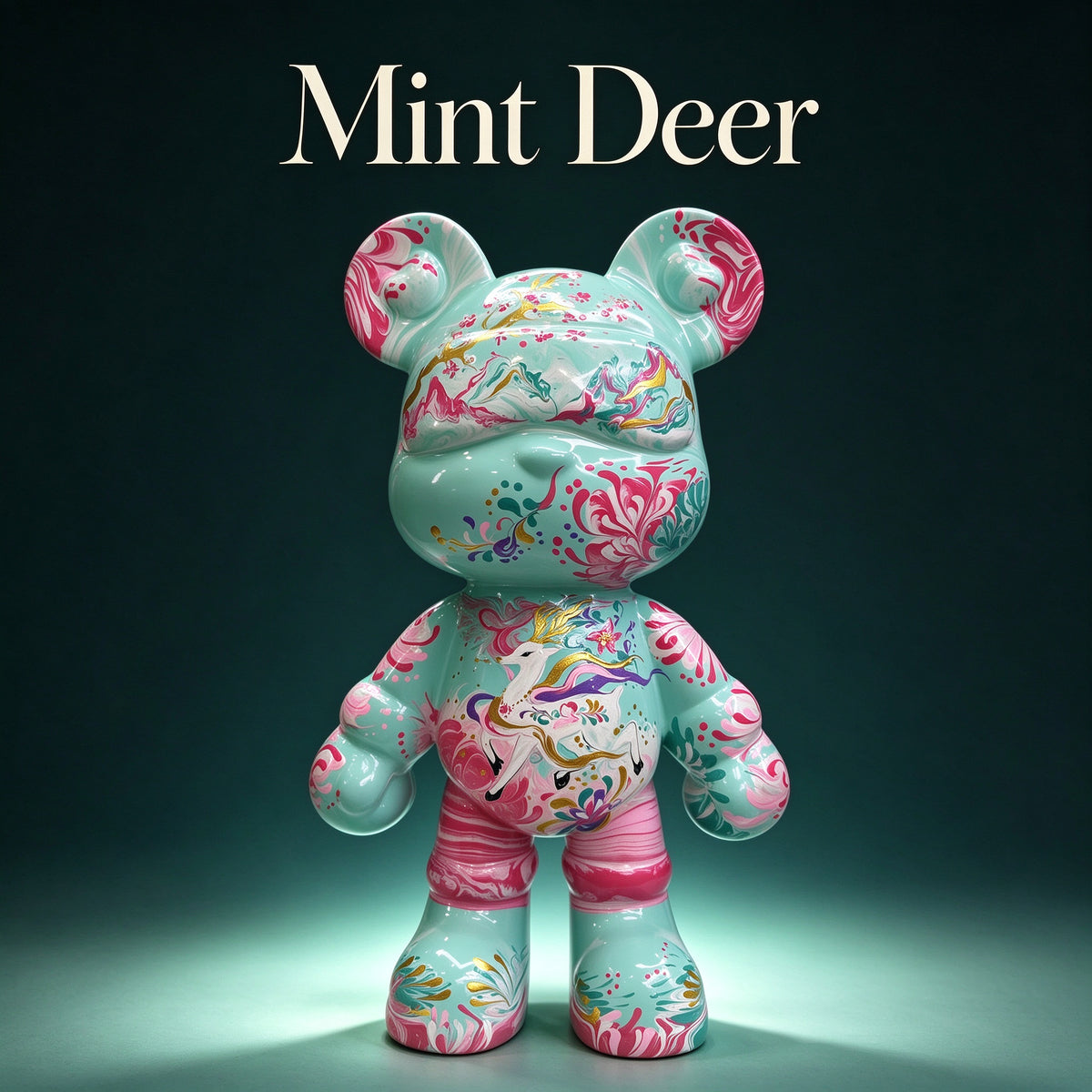 Mint Deer Fluid Art Bear