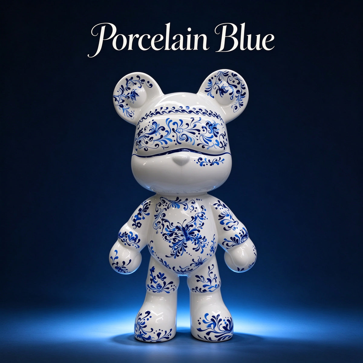 Porcelain Blue Fluid Art Bear