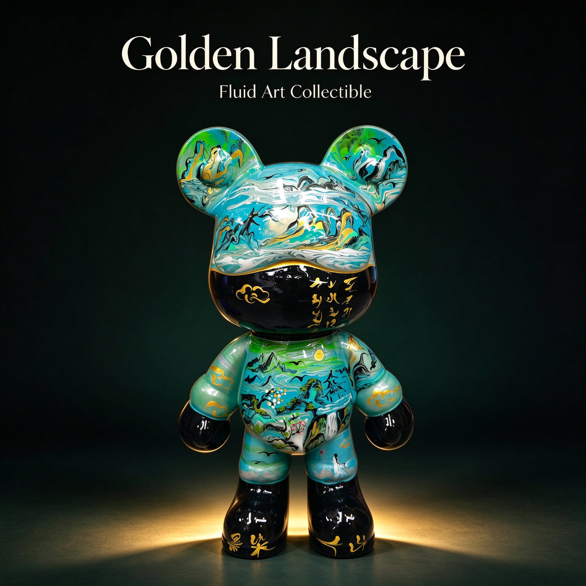 Golden Landscape Fluid Art Bear
