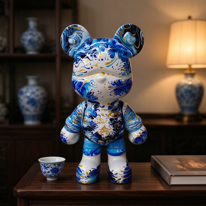 Gilded Porcelain Fluid Art Bear