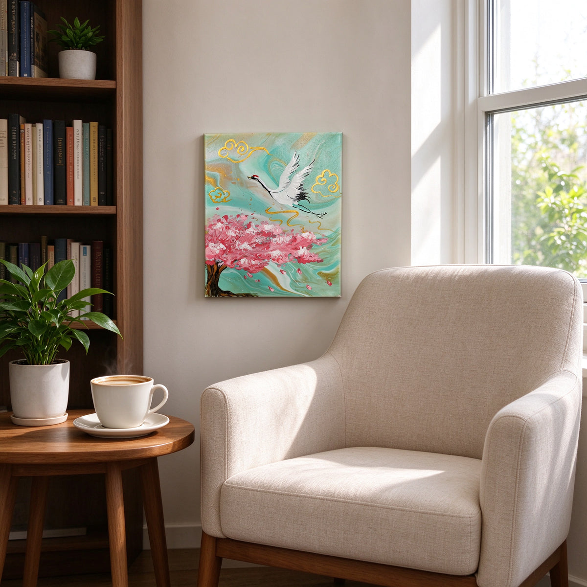 Crane's Whisper Fluid Art Painting