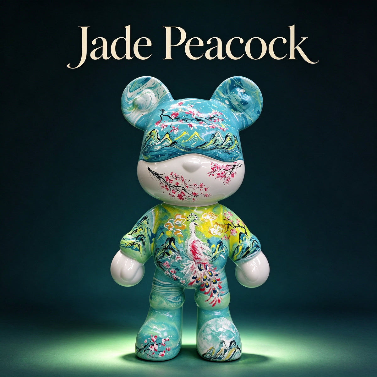 Jade Peacock Fluid Art Bear