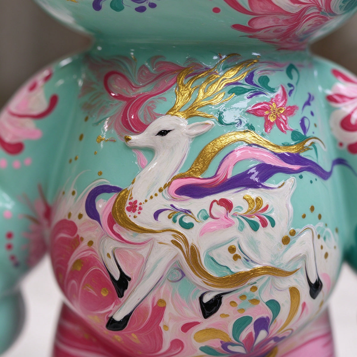 Mint Deer Fluid Art Bear