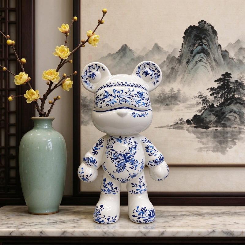 Porcelain Blue Fluid Art Bear