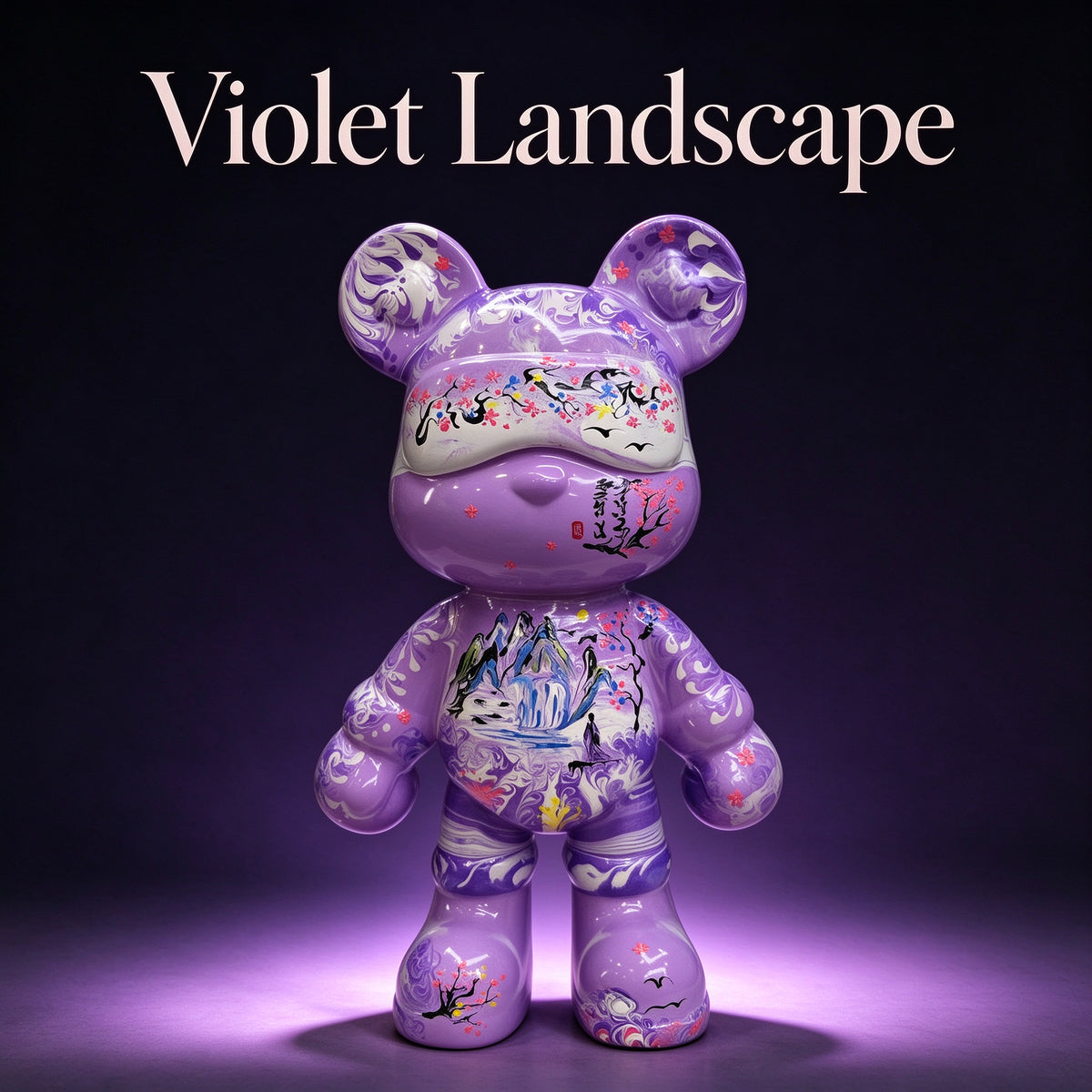 Violet Landscape Fluid Art Bear